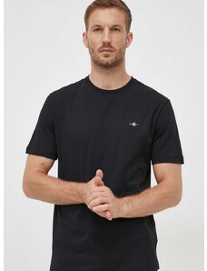 Bavlnené tričko Gant čierna farba, jednofarebný