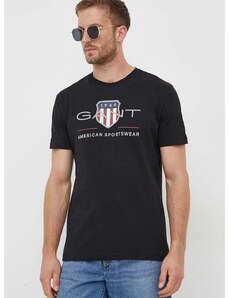 Bavlnené tričko Gant čierna farba, s potlačou