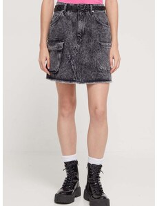Rifľová sukňa HUGO čierna farba, mini, rovný strih