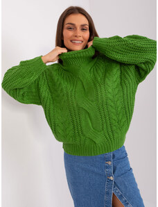 Fashionhunters Zelený oversize sveter s dlhým rukávom