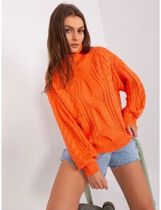 WOOL FASHION ITALIA Oranžový oversize rolákový pletený vzorovaný sveter