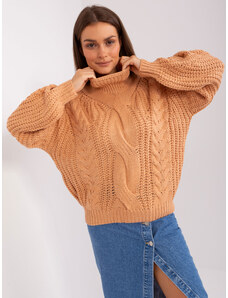 Fashionhunters Peach oversize sweater with cables