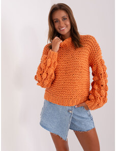 WOOL FASHION ITALIA Oranžový oversize sveter s hrubým úpletom a romantickými rukávmi