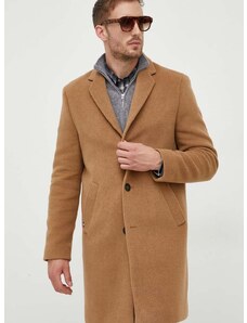 Vlnený kabát Tommy Hilfiger hnedá farba, prechodný