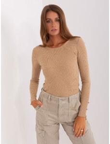 Basic Tmavo-béžový jednoduchý rebrovaný sveter s gombíkmi na ramenách a rukávoch
