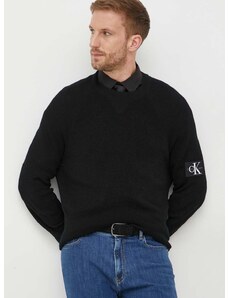 Vlnený sveter Calvin Klein Jeans pánsky, čierna farba, tenký