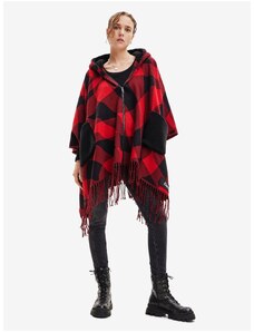 Black and Red Checkys Checkys Womens Poncho Desigual Checkys Arenal/Zipper - Ladies