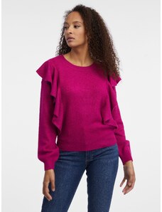 Orsay Dark pink ladies sweater with ruffles - Women