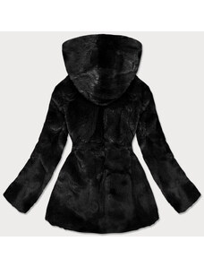 S'WEST Dámska čierna bunda - kožúšok s kapucňou (BR9743-1)