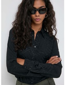 Tričko s prímesou hodvábu Pinko čierna farba, regular, s klasickým golierom, 100121.A193