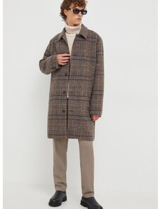 Vlnený kabát Les Deux hnedá farba, prechodný, oversize