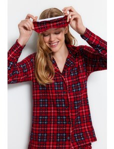 Trendyol Red Soft Feel Premium Plaid Sleep Band Knitted Pajamas Set