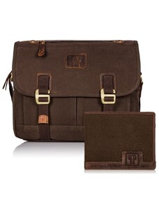 PAOLO PERUZZI Pánsky set taška cez rameno + peňaženka ZUP-17-BR | hnedá ZUP-17-BR