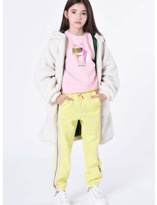 Detské tepláky Karl Lagerfeld žltá farba, s nášivkou