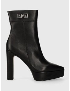 Kožené členkové topánky Karl Lagerfeld SOIREE PLATFORM dámske, čierna farba, na podpätku, KL31760