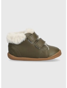 Detské zimné kožené topánky Pom D'api FLEX-UP EASY FUR zelená farba