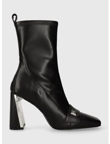 Kožené členkové topánky Karl Lagerfeld MASQUE dámske, čierna farba, na podpätku, KL30760