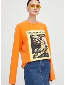 Bavlnené tričko s dlhým rukávom Résumé oranžová farba
