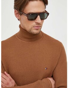 Bavlnený sveter Tommy Hilfiger hnedá farba, s rolákom