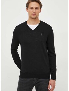 Vlnený sveter Polo Ralph Lauren pánsky, čierna farba, tenký