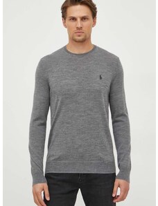Vlnený sveter Polo Ralph Lauren pánsky, šedá farba