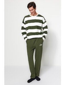 Trendyol Men's Khaki Regular/Normal Fit, Minimal Fluffy, Lettering Print, Fleece Inside, Thick Sweatpants.