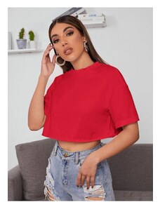 Know Women's Red Crew Neck Oversize Crop T-shirt