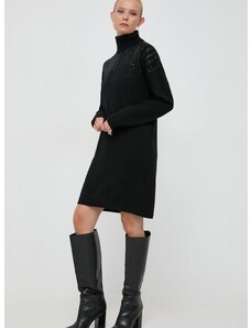 Šaty s prímesou vlny Liu Jo čierna farba, mini, rovný strih