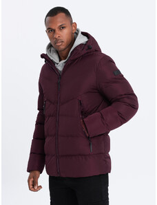 Ombre Clothing Pánska zimná bunda s neobvyklým prešívaním - bordová V5 OM-JAHP-0127