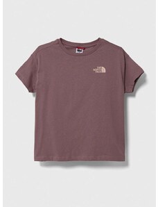 Detské bavlnené tričko The North Face G VERTICAL LINE S/S TEE hnedá farba