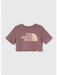 Detské bavlnené tričko The North Face G S/S CROP EASY TEE ružová farba
