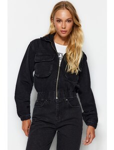 Trendyol Čierna pletená bomberová bunda s kapucňou