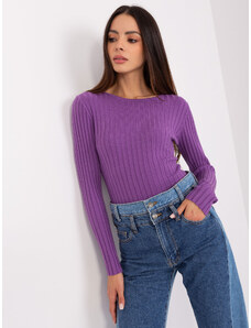 Basic Klasický fialový rebrovaný sveter s okrúhlym výstrihom