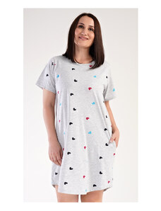 Vienetta Dámske domáce šaty s krátkym rukávom Srdiečko, farba světle šedá, 70% bavlna 30% polyester