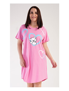 Vienetta Dámska nočná košeľa s krátkym rukávom Macko, farba růžová, 100% bavlna