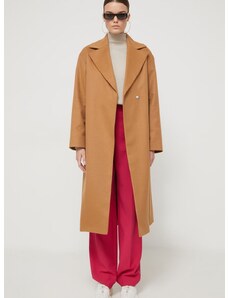 Vlnený kabát HUGO hnedá farba, prechodný