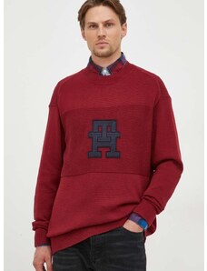 Bavlnený sveter Tommy Hilfiger bordová farba, tenký