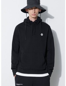 Bavlnená mikina Wood Wood Ash hoodie 10005616.2424, pánska, čierna farba, s kapucňou, jednofarebná