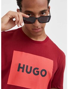 Bavlnené tričko HUGO bordová farba,s potlačou,50467952