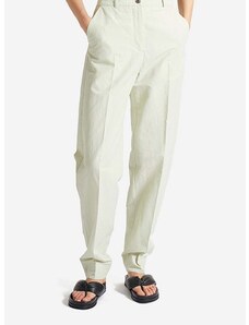 Nohavice s prímesou ľanu Wood Wood Courtney Mini Stripe Trousers 12211600-5291 PASTEL GREEN zelená farba, rovné, vysoký pás