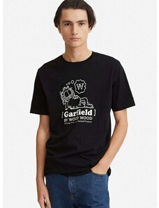 Bavlnené tričko Wood Wood X Garfield 30045702.2222-BLACK, čierna farba, s potlačou