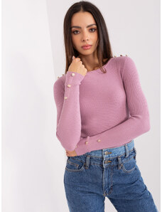 Basic Svetlo-fialový jednoduchý rebrovaný sveter s gombíkmi na ramenách a rukávoch
