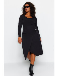 Trendyol Curve Detailná pletená midi sukňa s čiernou zavinovacou sponou