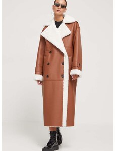 Kabát HUGO dámsky, hnedá farba, zimný