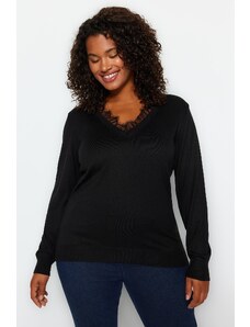 Trendyol Curve Čierna čipka detailný pletený sveter