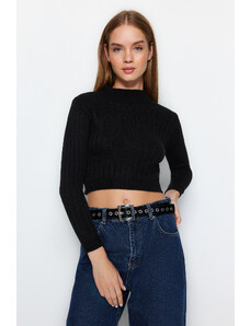 Trendyol Black Crop Basic Pletený sveter