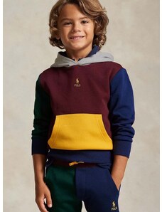 Detská mikina Polo Ralph Lauren bordová farba, s kapucňou, jednofarebná