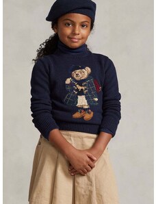 Detský bavlnený sveter Polo Ralph Lauren tmavomodrá farba, tenký