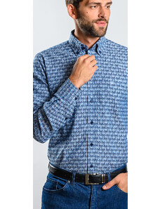 Alain Delon Tmavomodrá vzorovaná Slim Fit košeľa