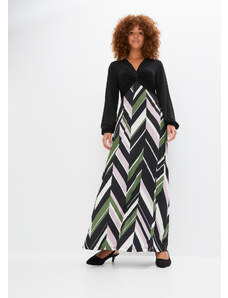 bonprix Maxi šaty s potlačenou sukňaou z recyklovaného polyesteru, farba čierna, rozm. 36/38